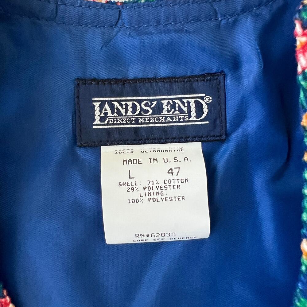 Vintage Lands' End Girl's Corduroy Jumper Dress Blue Floral Sleeveless Large - Picture 4 of 4